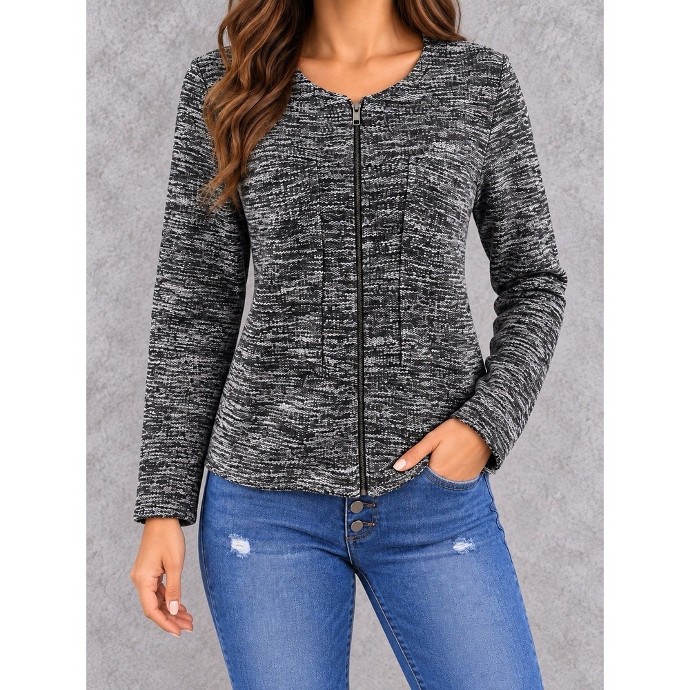 Bimba Y Lola Sweater Jacket Womens Medium Gray Marled Zip Front Modernist Knit